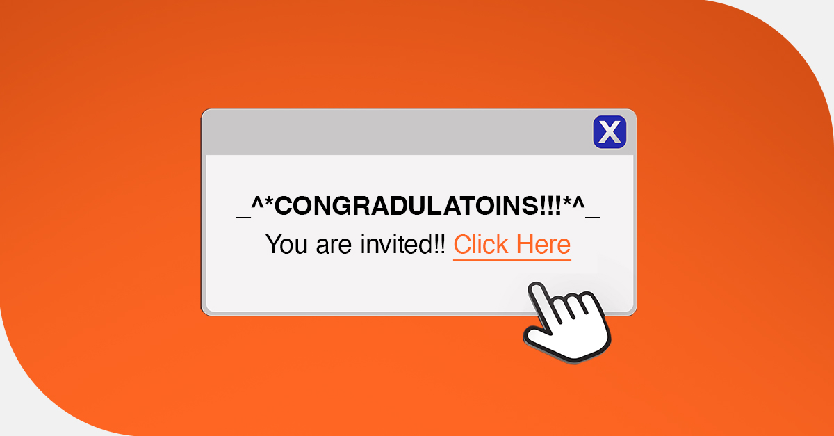 Popup window with urgent invitation and cursor clicking link